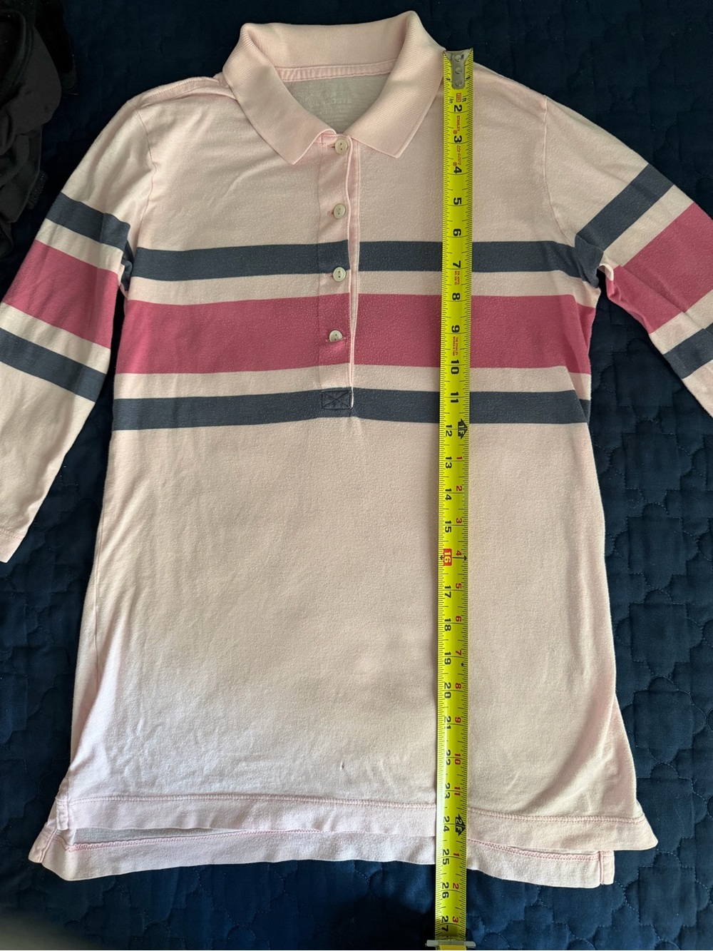 Viintage Lacoste Pink Polo with Navy and Magenta Stripes - Picture 5 of 11